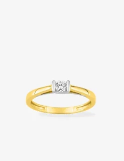 Bague solitaire or blanc et jaune 375 ‰ et diamants synthétiques 0,15 ct SO OR