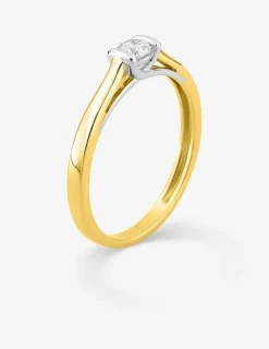 Bague solitaire or blanc et jaune 375 ‰ et diamants synthétiques 0,15 ct SO OR