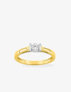 Bague solitaire or blanc et jaune 375 ‰ et diamants synthétiques 0,25 ct SO OR