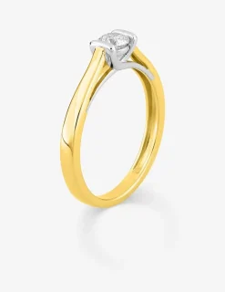 Bague solitaire or blanc et jaune 375 ‰ et diamants synthétiques 0,25 ct SO OR