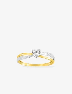 Bague solitaire or jaune 375 ‰ oxyde de zirconium et rhodium SO OR