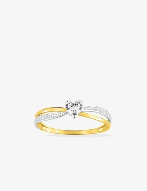 Bague solitaire or jaune 375 ‰ oxyde de zirconium et rhodium SO OR