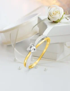 Bague solitaire or jaune 375 ‰ oxyde de zirconium et rhodium SO OR