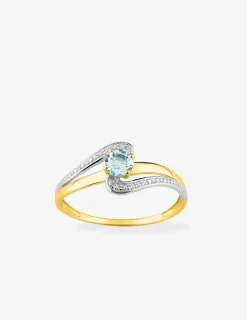Bague solitaire or jaune 375‰, pierre aigue-marine et rhodium SO OR
