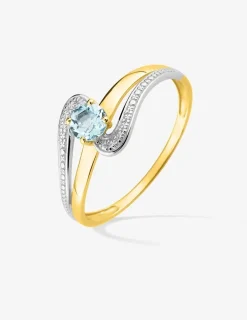 Bague solitaire or jaune 375‰, pierre aigue-marine et rhodium SO OR