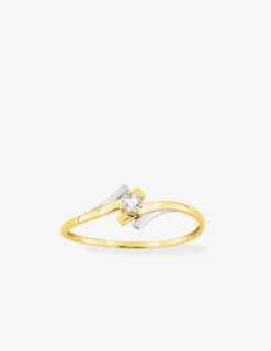Bague solitaire or jaune 750‰, oxyde de zirconium, rhodium SO OR
