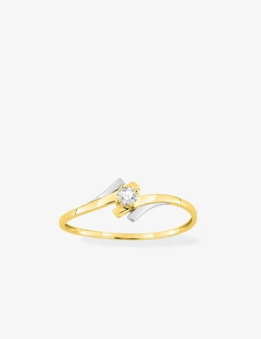 Bague solitaire or jaune 750‰, oxyde de zirconium, rhodium SO OR