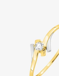 Bague solitaire or jaune 750‰, oxyde de zirconium, rhodium SO OR