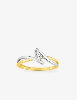 Bague solitaire or jaune 375 ‰ oxyde de zirconium et rhodium SO OR