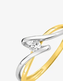 Bague solitaire or jaune 375 ‰ oxyde de zirconium et rhodium SO OR