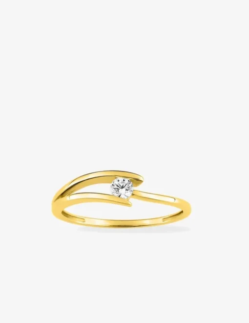 Bague solitaire or jaune 375 ‰ et oxyde de zirconium SO OR