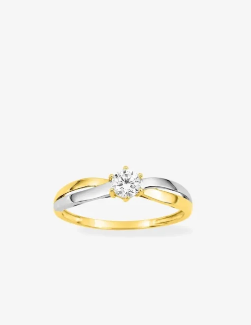 Bague solitaire or jaune 750 ‰, oxyde de zirconium et rhodium SO OR