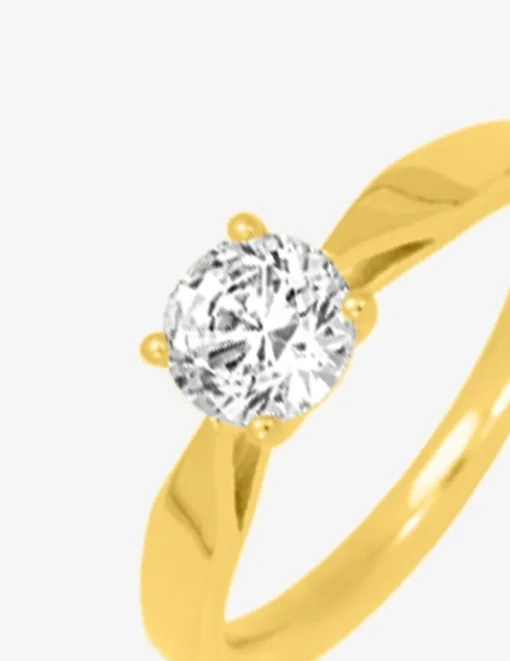 Bague solitaire plaqué or et oxyde de zirconium 6 mm SO OR