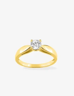 Bague solitaire plaqué or et oxyde de zirconium 5 mm serti griffes SO OR