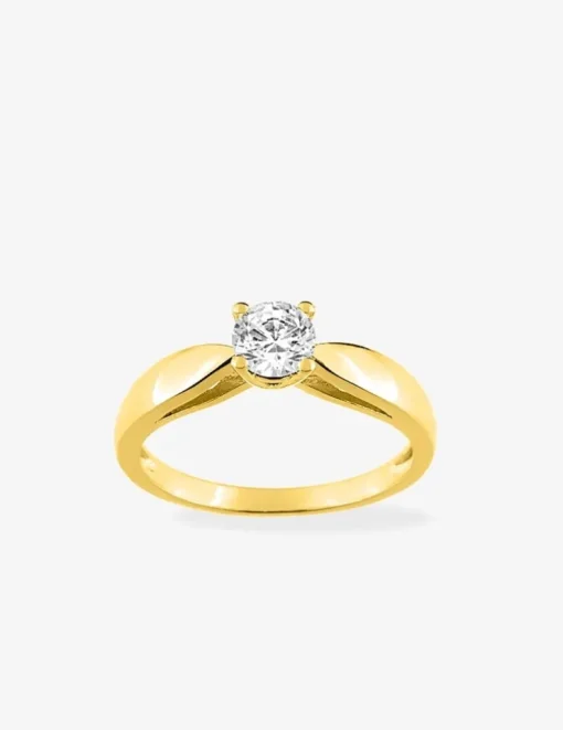 Bague solitaire plaqué or et oxyde de zirconium 5 mm serti griffes SO OR