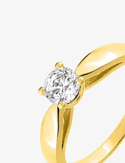 Bague solitaire plaqué or et oxyde de zirconium 5 mm serti griffes SO OR