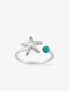 Bague étoile de mer argent 925‰ rhodié et turquoise SO OR