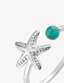 Bague étoile de mer argent 925‰ rhodié et turquoise SO OR