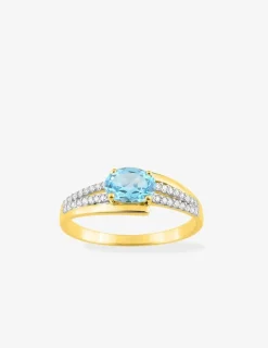 Bague topaze bleue traitée et oxyde de zirconium en or 375‰ SO OR