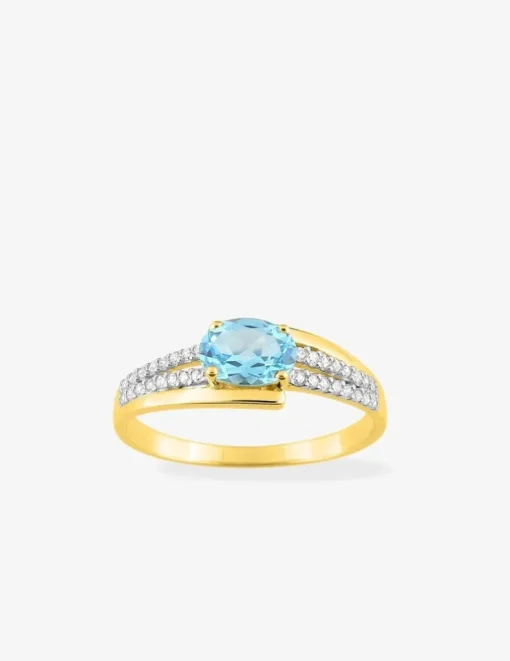 Bague topaze bleue traitée et oxyde de zirconium en or 375‰ SO OR