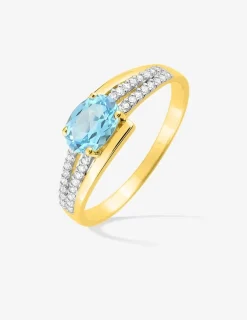 Bague topaze bleue traitée et oxyde de zirconium en or 375‰ SO OR