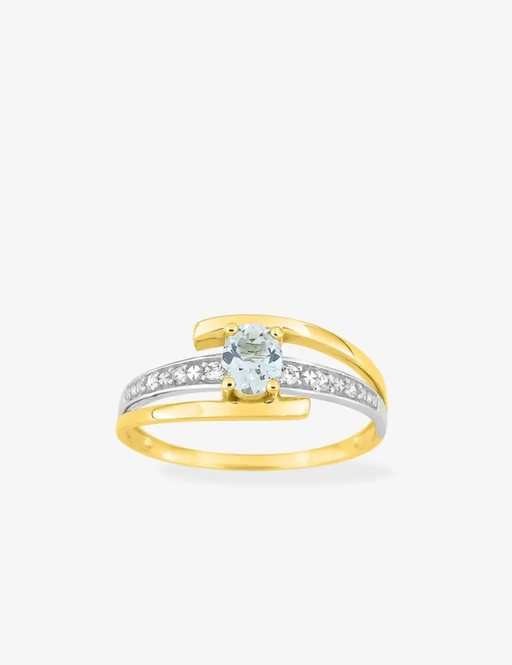 Bague topaze bleue traitée, oxyde de zirconium en or 375‰ SO OR