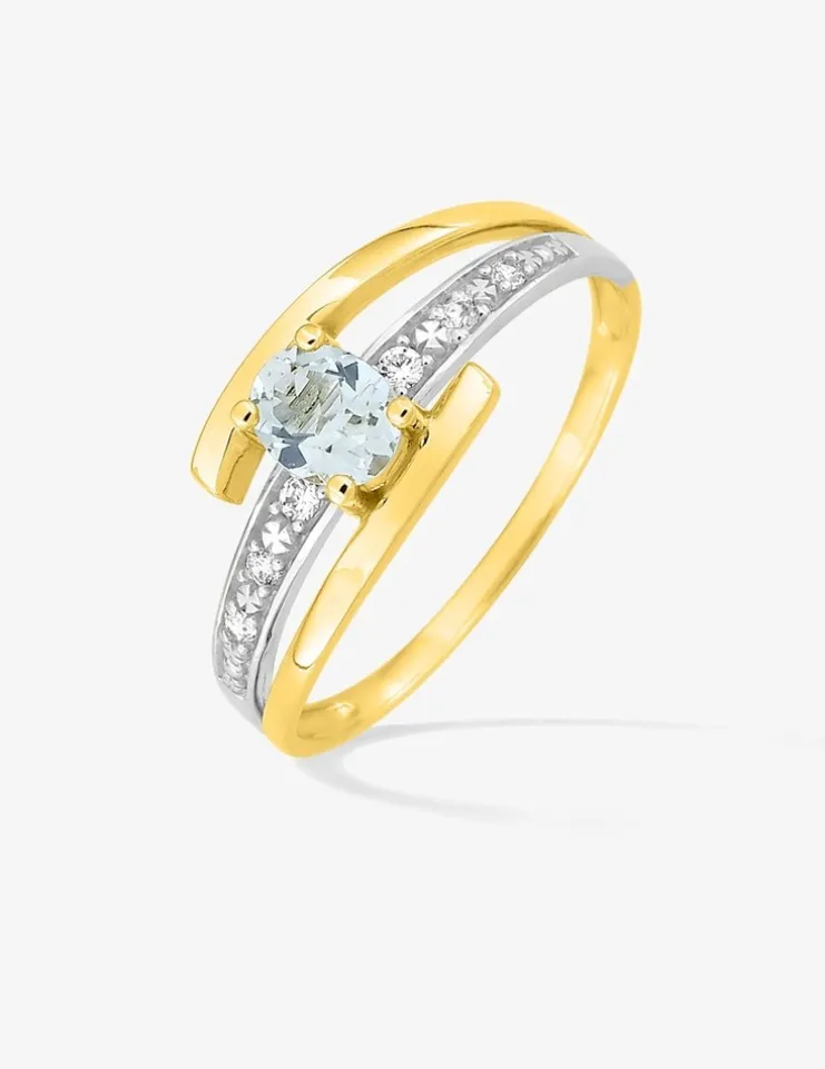 Bague topaze bleue traitée, oxyde de zirconium en or 375‰ SO OR