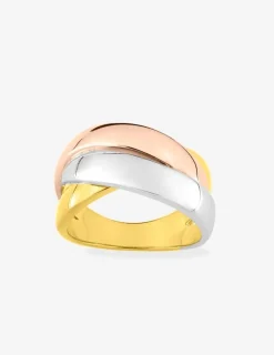 Bague tricolore anneaux croisés plaqué or et rhodium SO OR