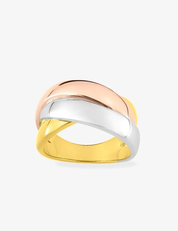 Bague tricolore anneaux croisés plaqué or et rhodium SO OR