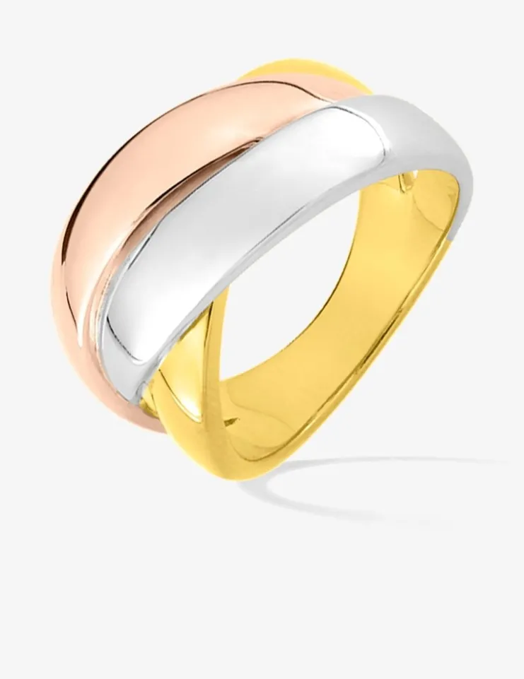 Bague tricolore anneaux croisés plaqué or et rhodium SO OR