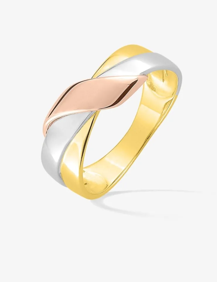 Bague tricolore anneaux entrelacés plaqué or et rhodium SO OR