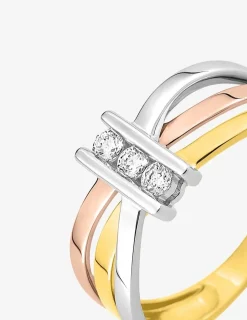 Bague trilogie 3 or 375 ‰ oxyde de zirconium SO OR