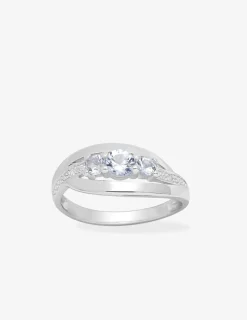 Bague trilogie argent rhodié 925 ‰ et oxyde de zirconium bleu SO OR