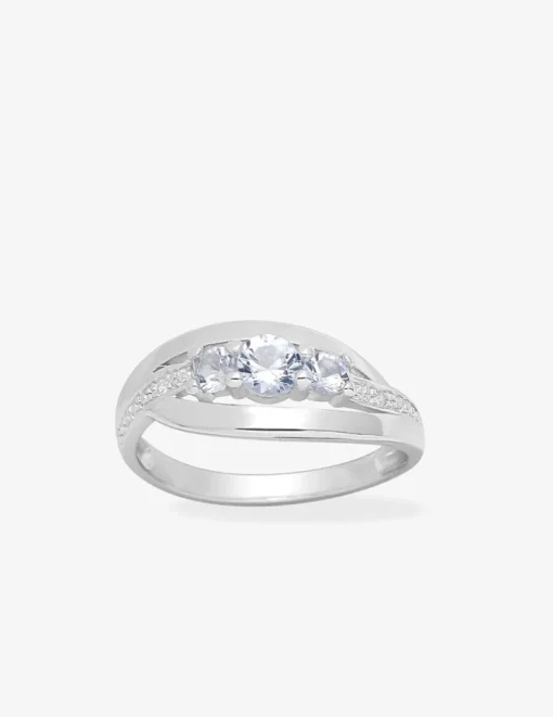 Bague trilogie argent rhodié 925 ‰ et oxyde de zirconium bleu SO OR