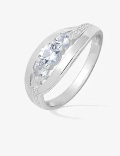 Bague trilogie argent rhodié 925 ‰ et oxyde de zirconium bleu SO OR