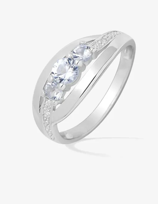 Bague trilogie argent rhodié 925 ‰ et oxyde de zirconium bleu SO OR