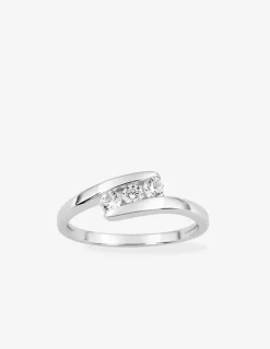 Bague trilogie argent rhodié 925 ‰ et oxyde de zirconium 3 mm SO OR