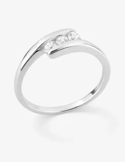 Bague trilogie argent rhodié 925 ‰ et oxyde de zirconium 3 mm SO OR