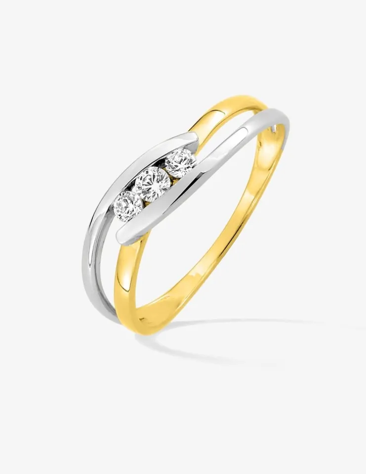 Bague trilogie bicolore or 375 ‰ oxyde de zirconium SO OR