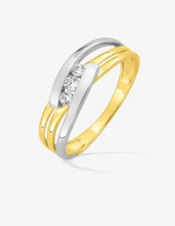 Bague trilogie bicolore or 375 ‰ oxyde de zirconium, rhodium SO OR
