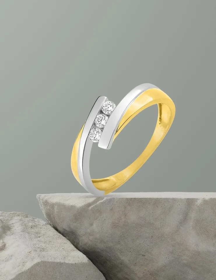 Bague trilogie bicolore or 375 ‰ oxyde de zirconium SO OR