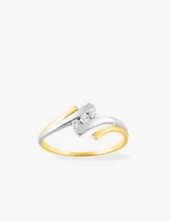 Bague trilogie en or 375‰ oxydes de zirconium et rhodium SO OR