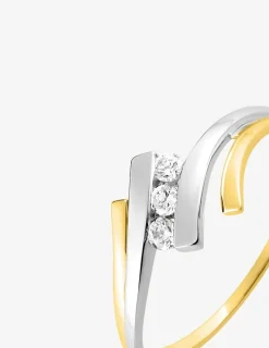 Bague trilogie en or 375‰ oxydes de zirconium et rhodium SO OR