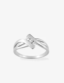 Bague trilogie fantaisie argent rhodié 925 ‰ et oxyde de zirconium 1 mm SO OR