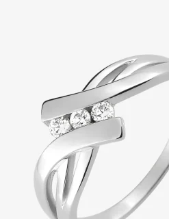 Bague trilogie fantaisie argent rhodié 925 ‰ et oxyde de zirconium 1 mm SO OR