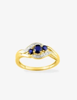 Bague trilogie fantaisie plaqué or, rhodium et oxydes de zirconium bleu foncé SO OR
