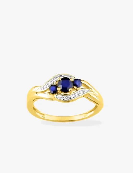 Bague trilogie fantaisie plaqué or, rhodium et oxydes de zirconium bleu foncé SO OR