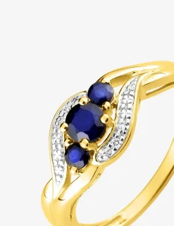 Bague trilogie fantaisie plaqué or, rhodium et oxydes de zirconium bleu foncé SO OR