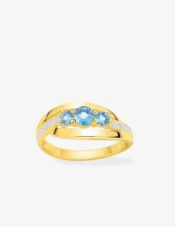 Bague trilogie fantaisie plaqué or, rhodium et oxydes de zirconium bleus SO OR
