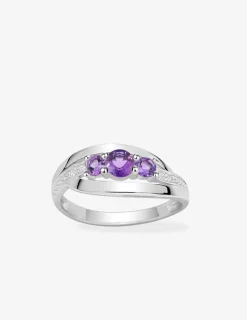 Bague trilogie fantaisie argent 925‰ rhodié et oxydes de zirconium violets SO OR